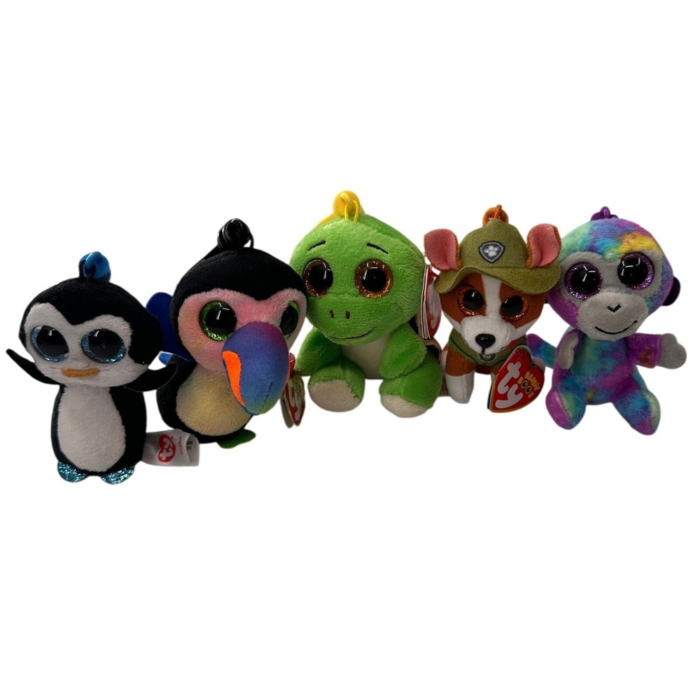 Ty Beanie Boos Plush Clip On Lot Tracker Paw Patrol Turbo Beaks Zuri Penguin Toy